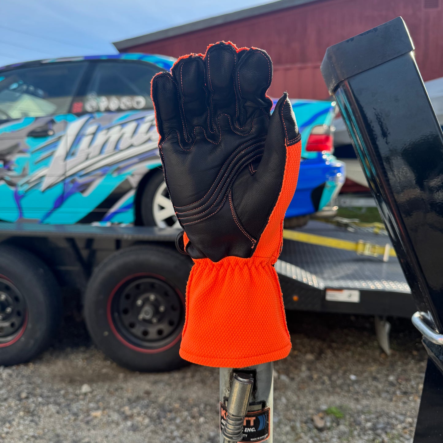 Orange & White Reversed Stitched Driving Gloves