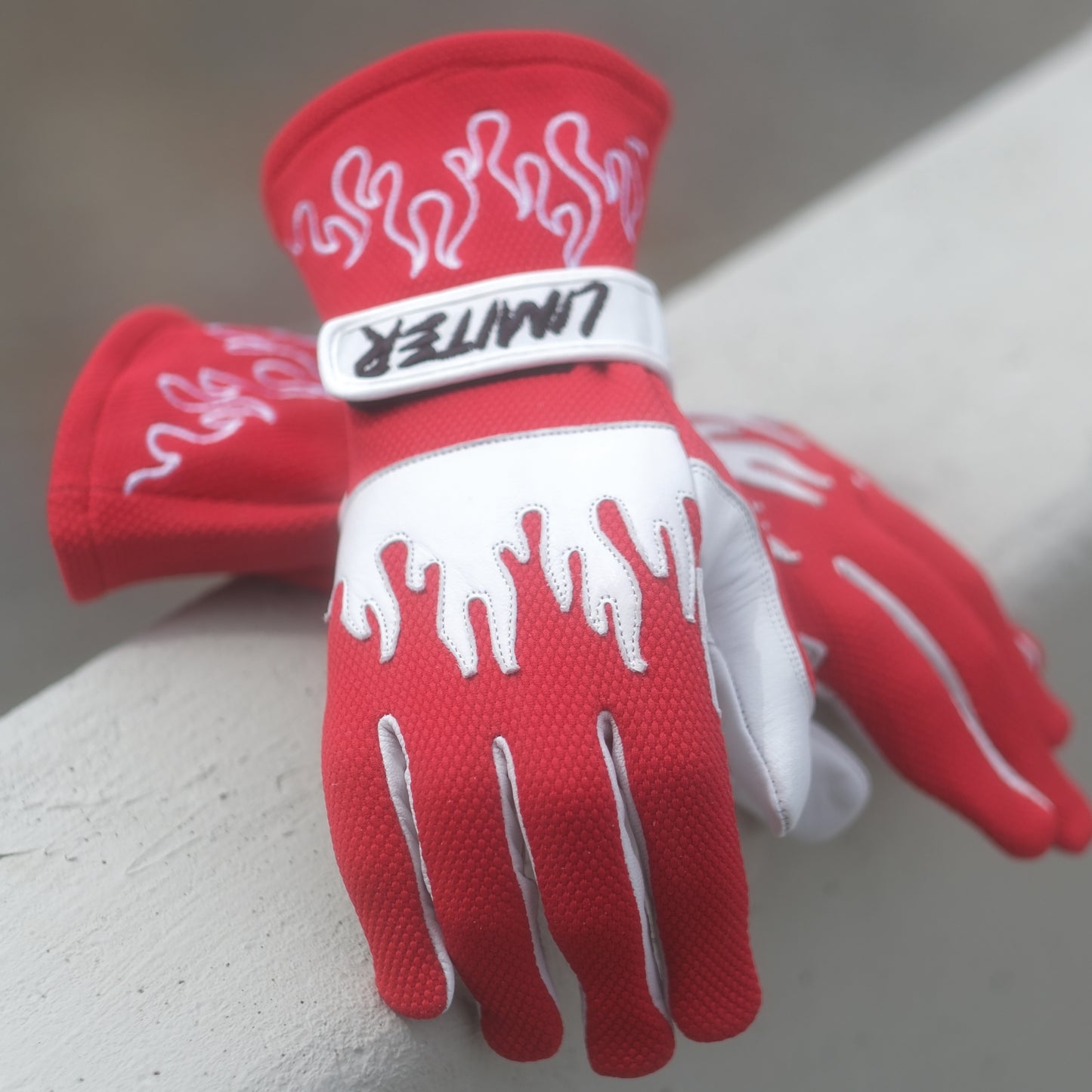Red & White Flame Driving Gloves