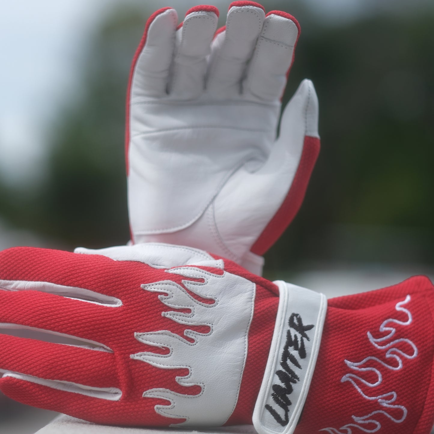 Red & White Flame Driving Gloves