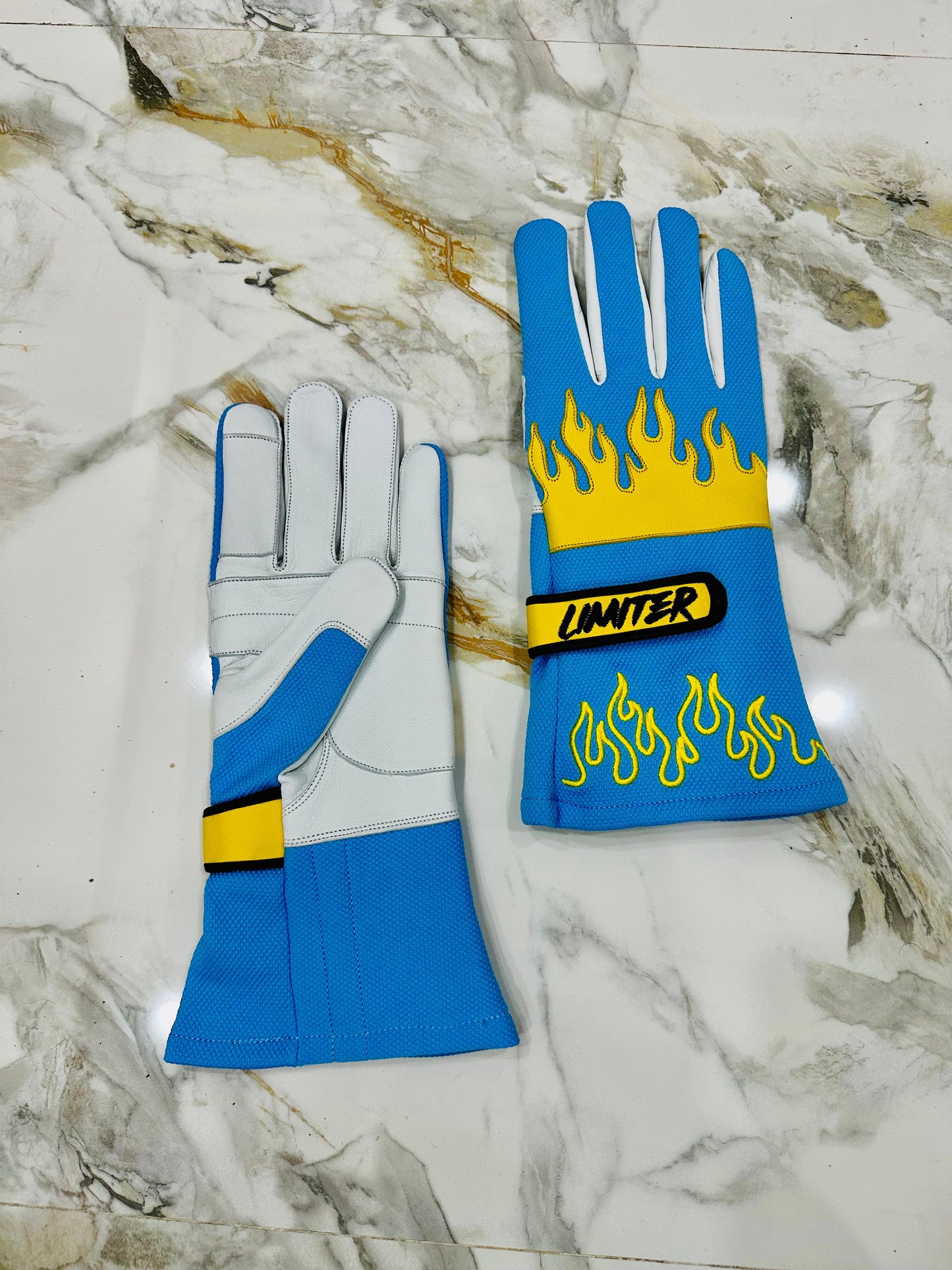 Blue & Yellow Flame Driving Gloves