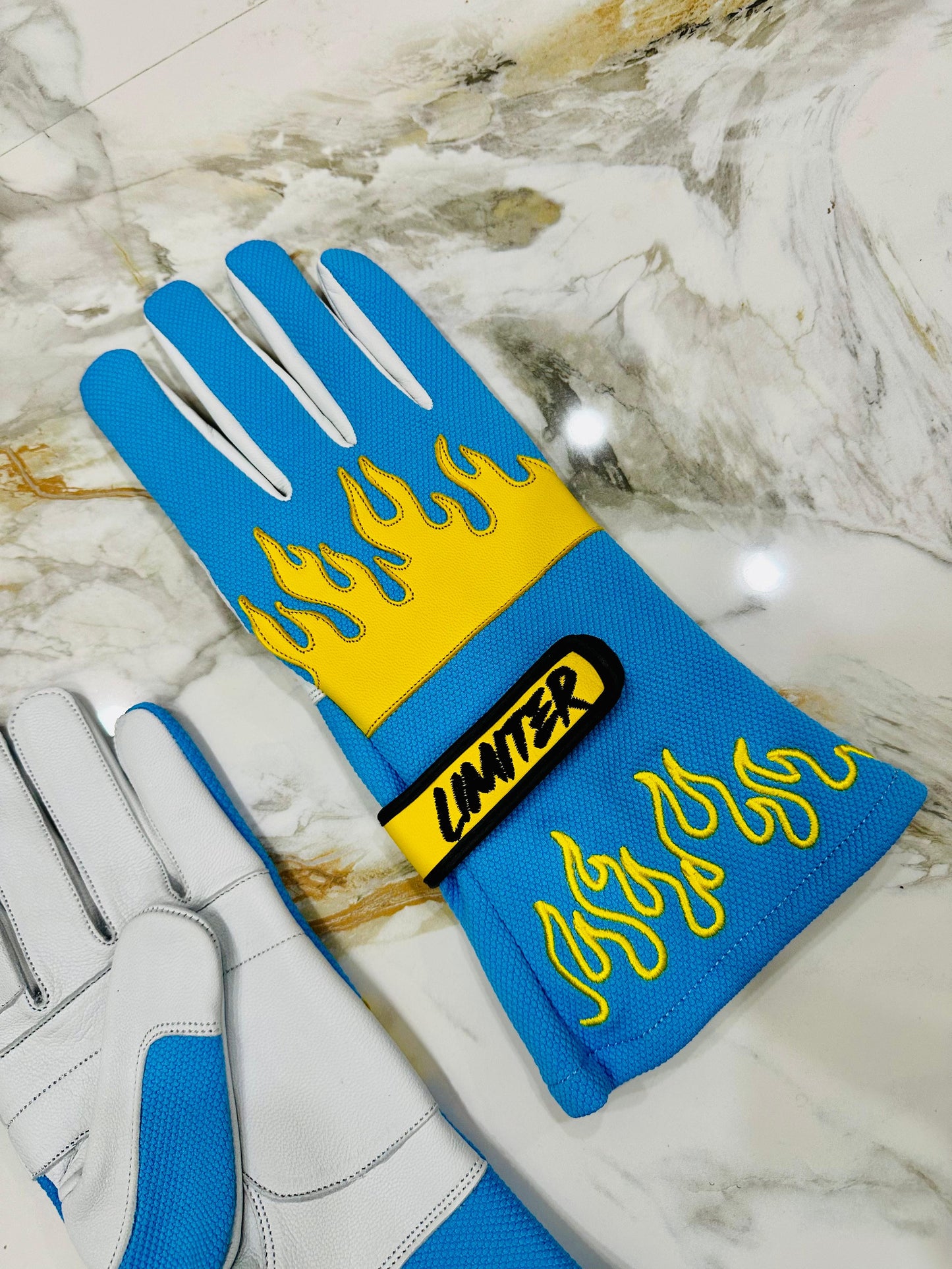 Blue & Yellow Flame Driving Gloves