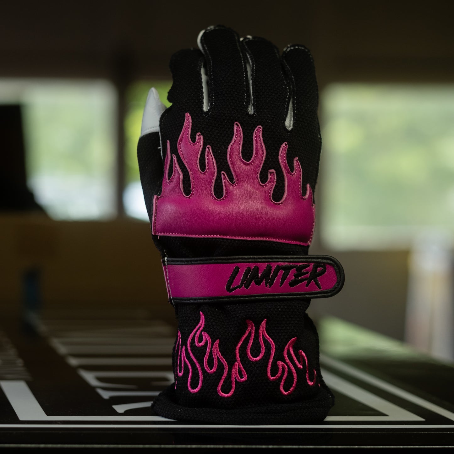 Black & Pink Reversed Stitched Driving Gloves