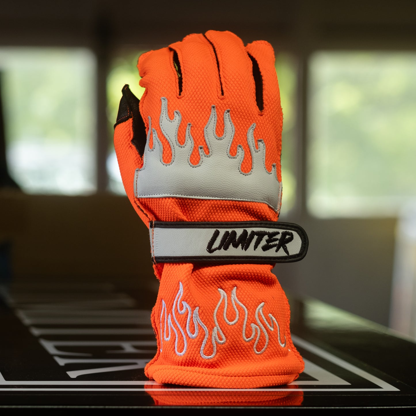 Orange & White Flame Driving Gloves (Reverse Stitch)