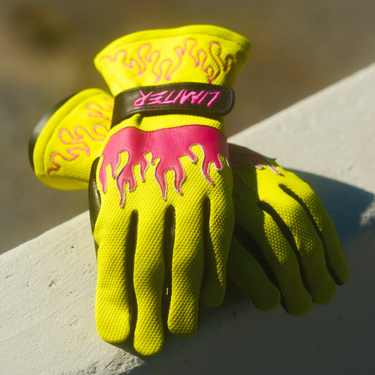 Yellow & Pink Flame Driving Gloves