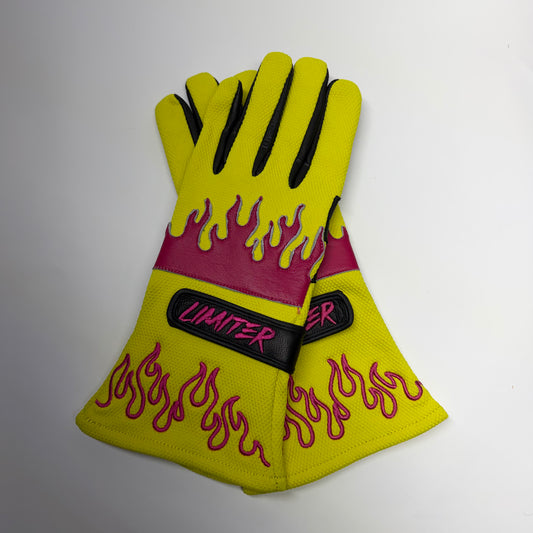 Yellow & Pink Flame Driving Gloves