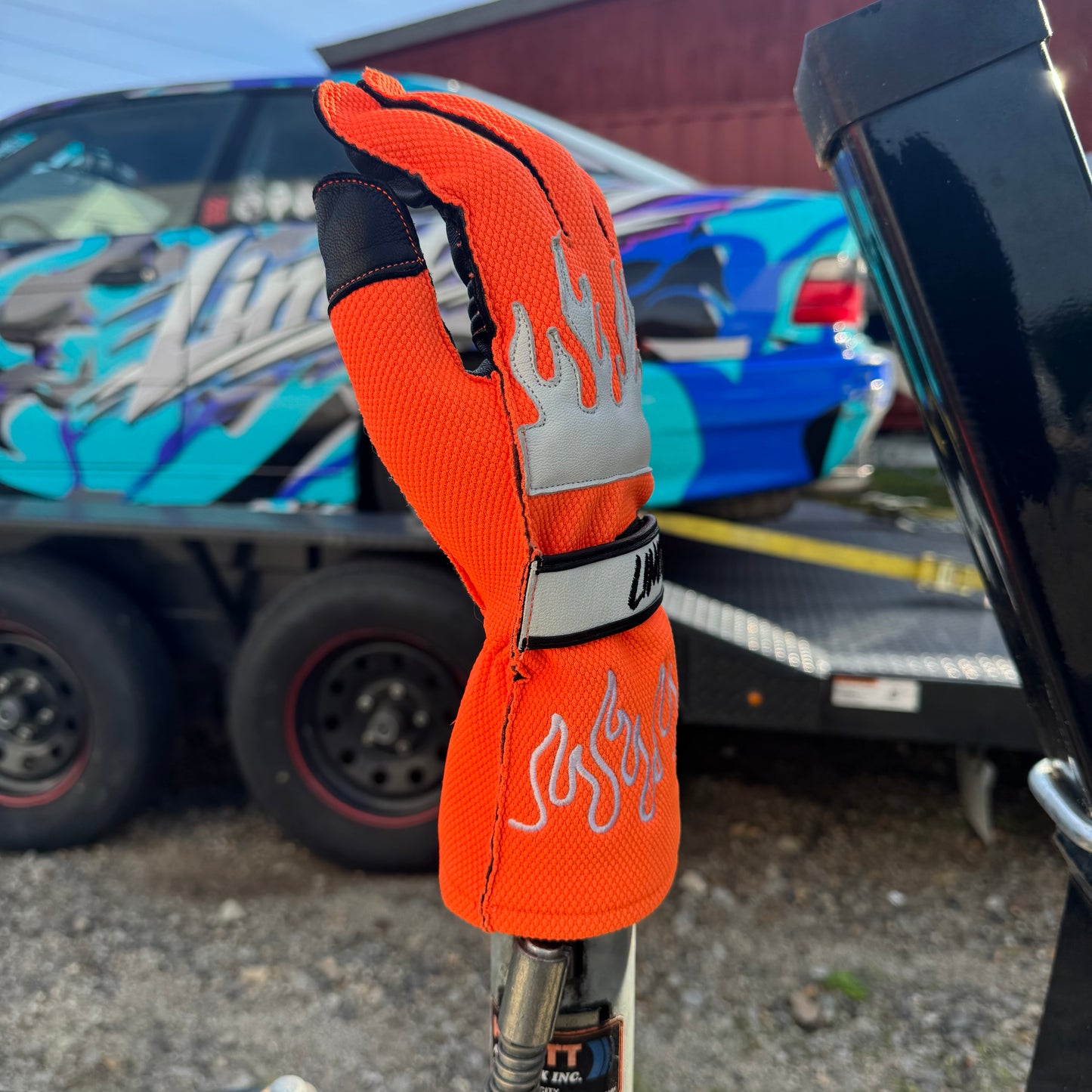 Orange & White Reversed Stitched Driving Gloves
