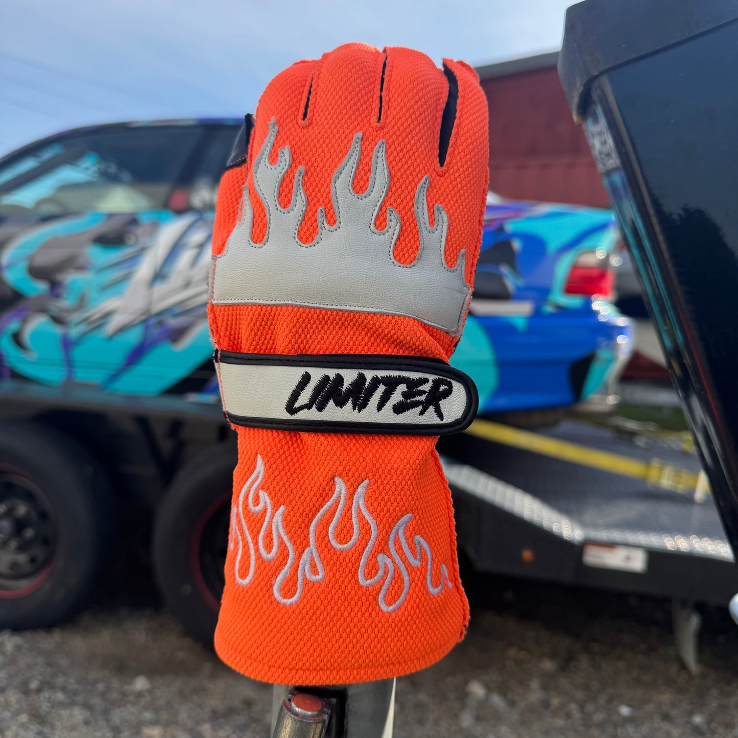 Orange & White Reversed Stitched Driving Gloves