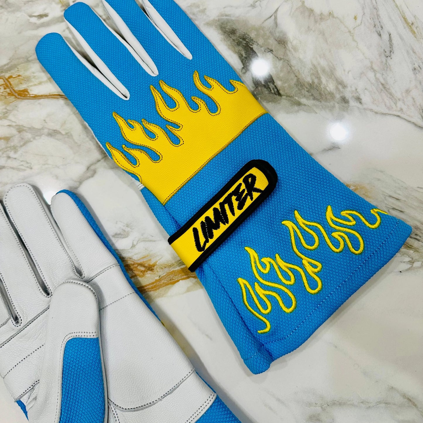 Blue & Yellow Flame Driving Gloves