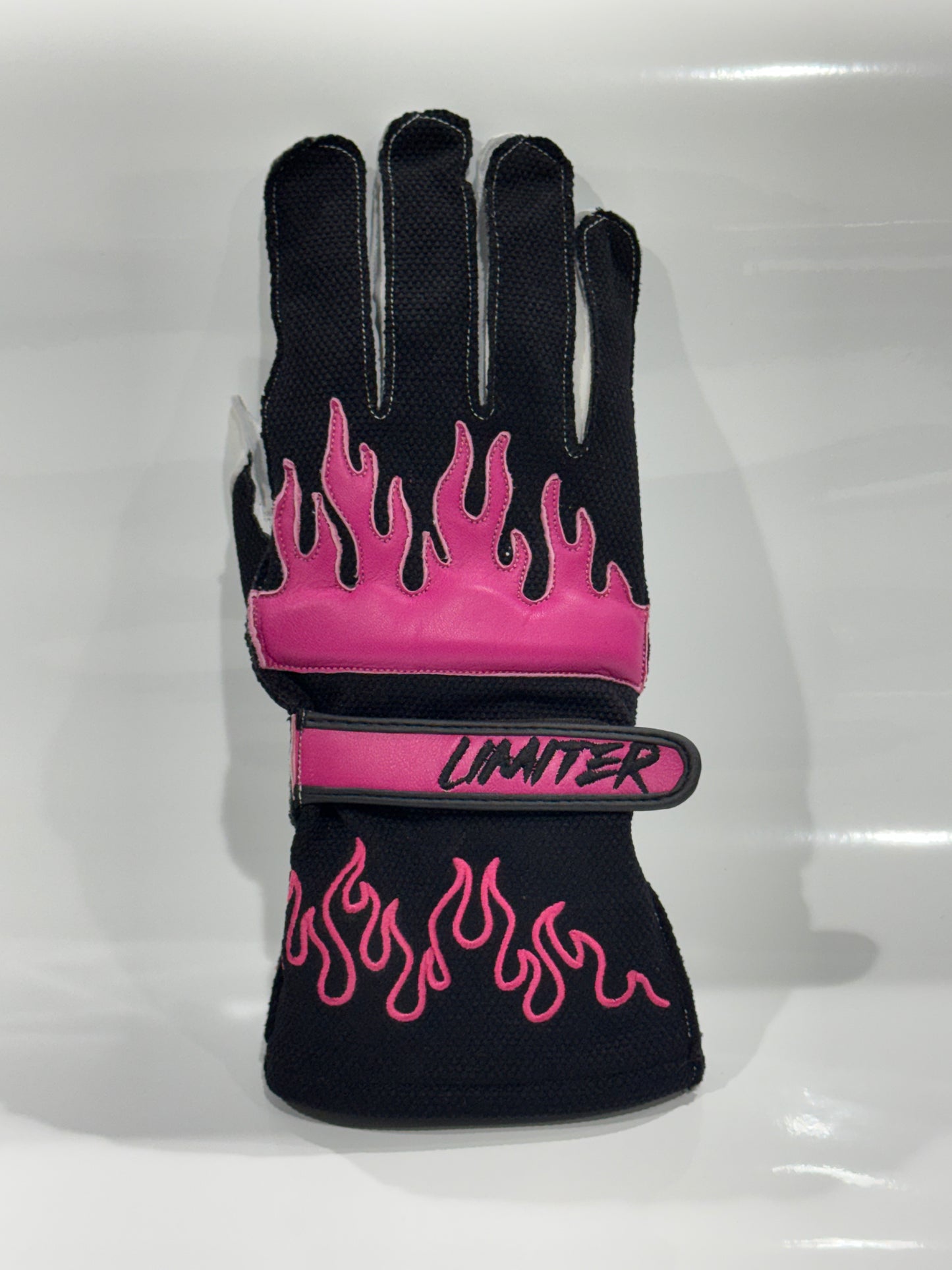 Black & Pink Reversed Stitched Driving Gloves