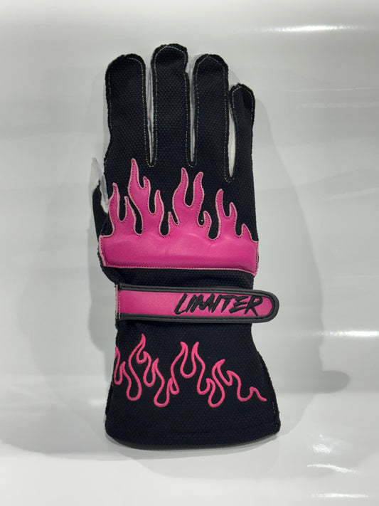 Black & Pink Reversed Stitched Driving Gloves