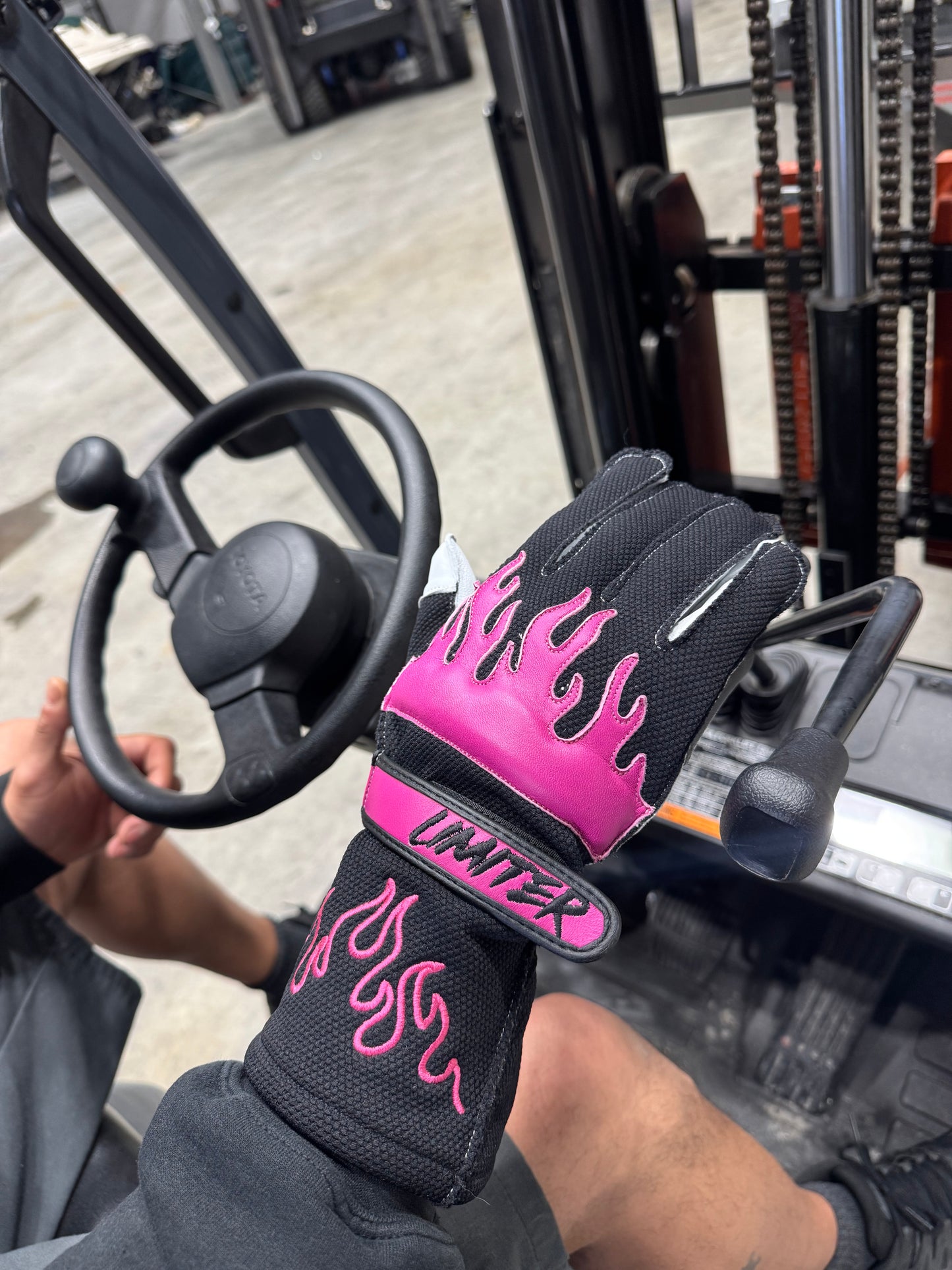 Black & Pink Reversed Stitched Driving Gloves