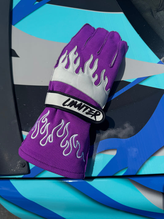 Purple & White Reversed Stitched Driving Gloves