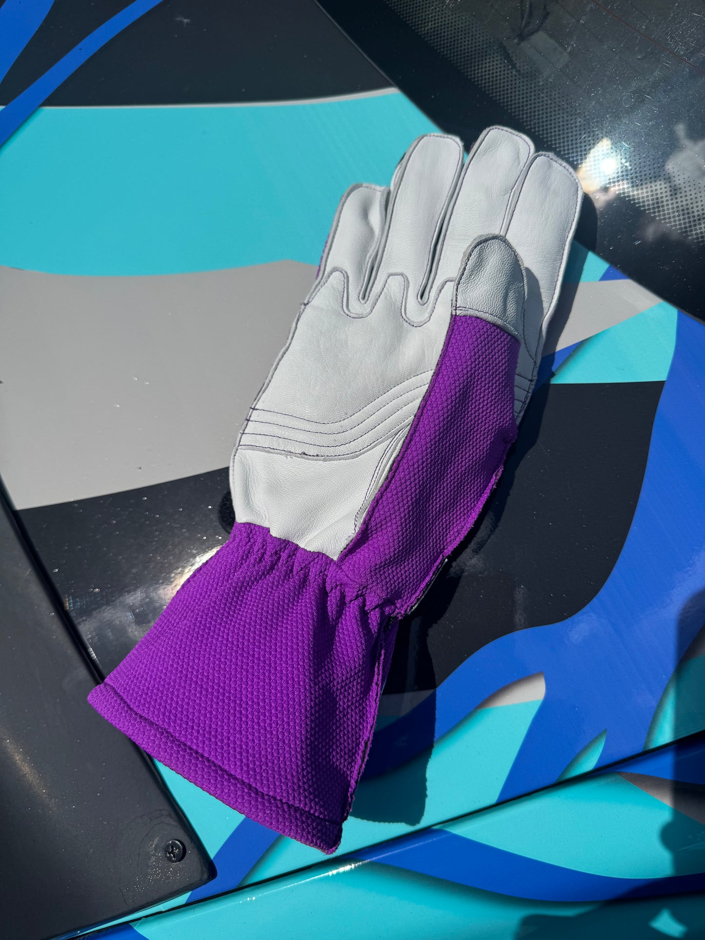 Purple & White Reversed Stitched Driving Gloves